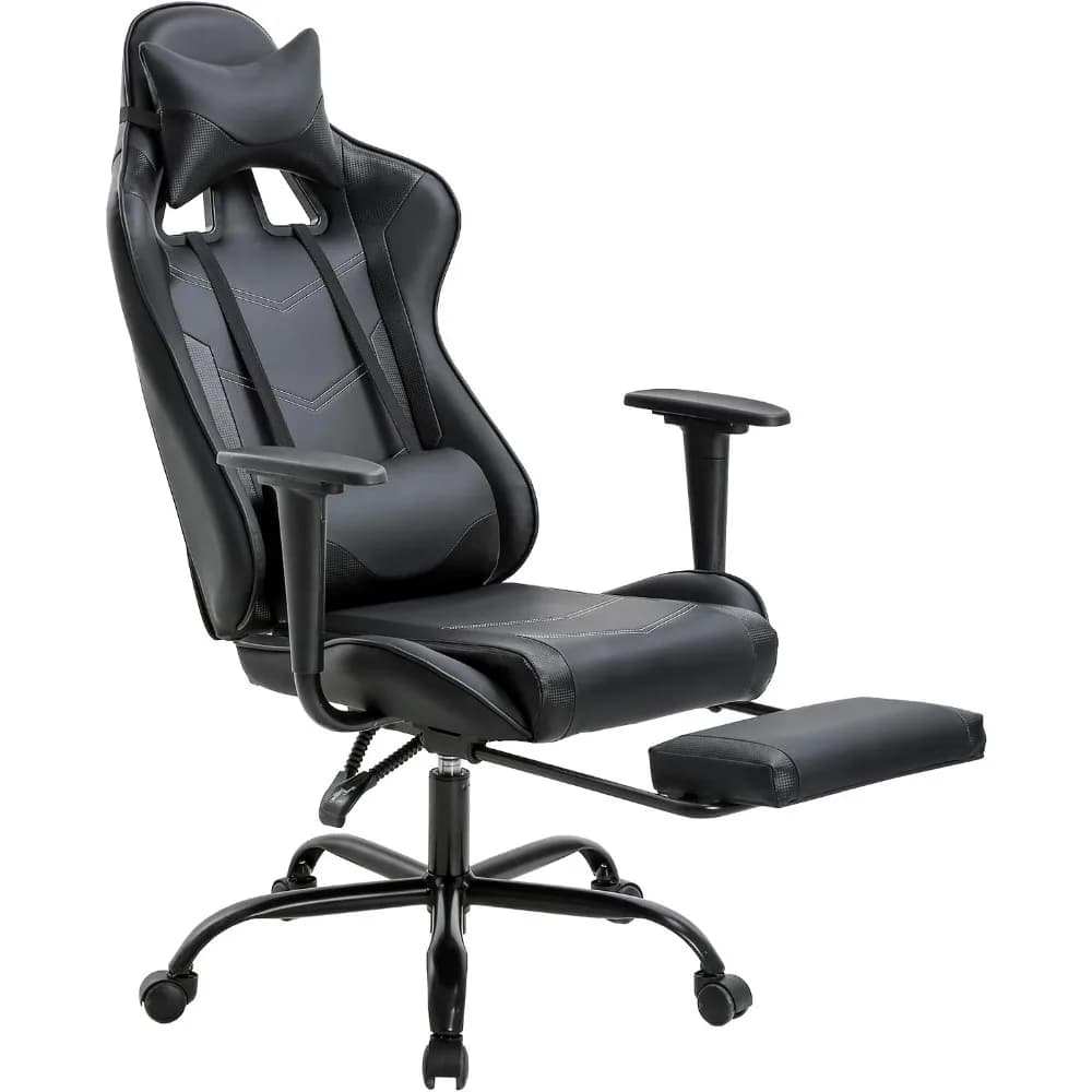 BestOffice Sedia da ufficio Sedia da gioco per PC Sedia da scrivania ergonomica Sedia da computer direzionale in pelle PU Supporto lombare con poggiapiedi Mo