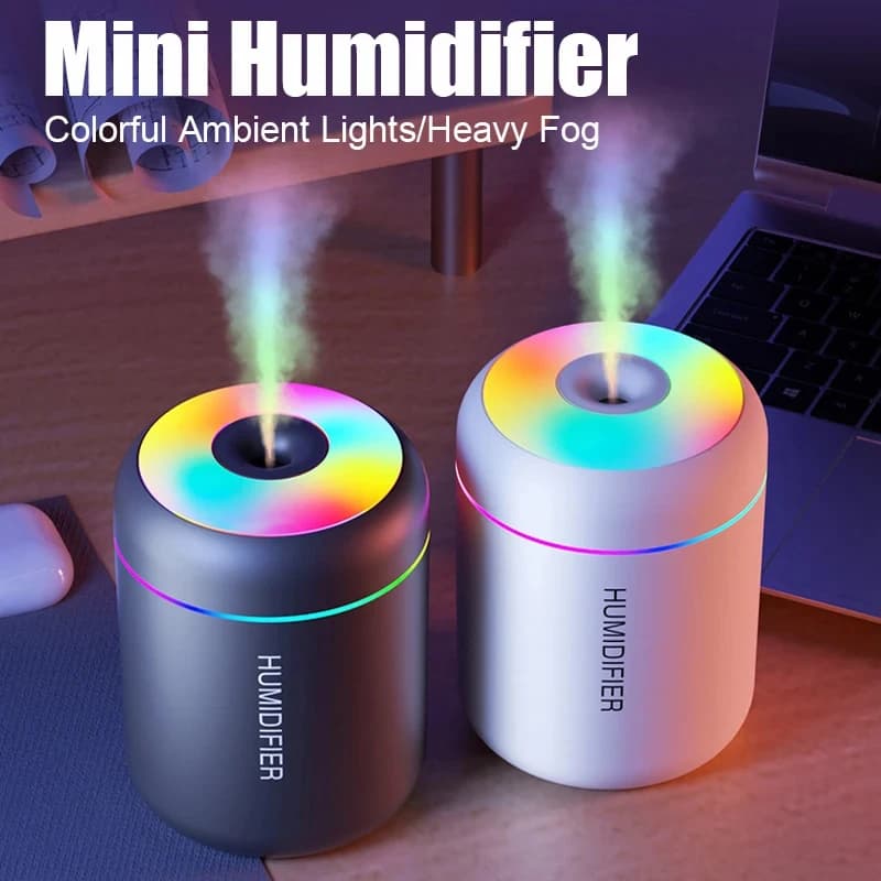 Mini umidificatore USB, diffusore di aromi elettrico, purificatore di oli essenziali con luci e nebulizzatore per auto, casa e camera da letto