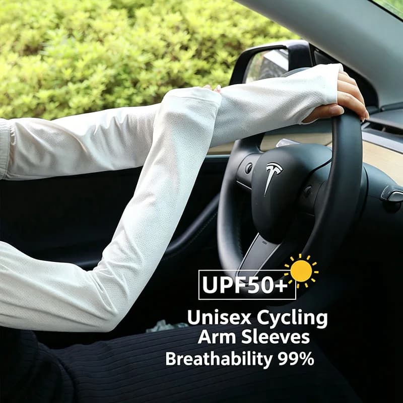 Manicotti rinfrescanti estivi anti-UV da uomo e donna, in seta ghiaccio, sottili, lunghi, larghi, per ciclismo e guida, protezione solare fino al gomito