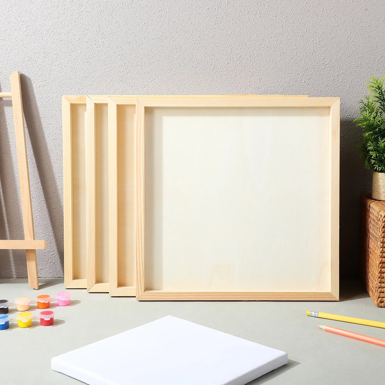 Kit Fai-da-Te di 4 Cornici in Legno Artigianali, Cornici Vuote Non Finite per Dipingere e Decorare, Esposizione da Tavolo o da Parete