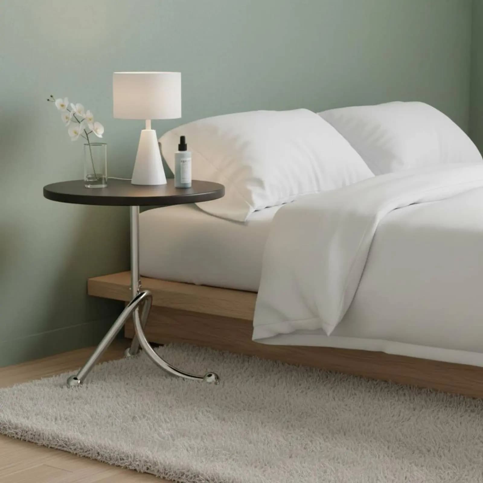 Tavolino Rotondo Stile Nordico Minimalista, Comodino con Gambe Cromate, Tavolino Salvaspazio per Arredamento Domestico in Aree Ristrette