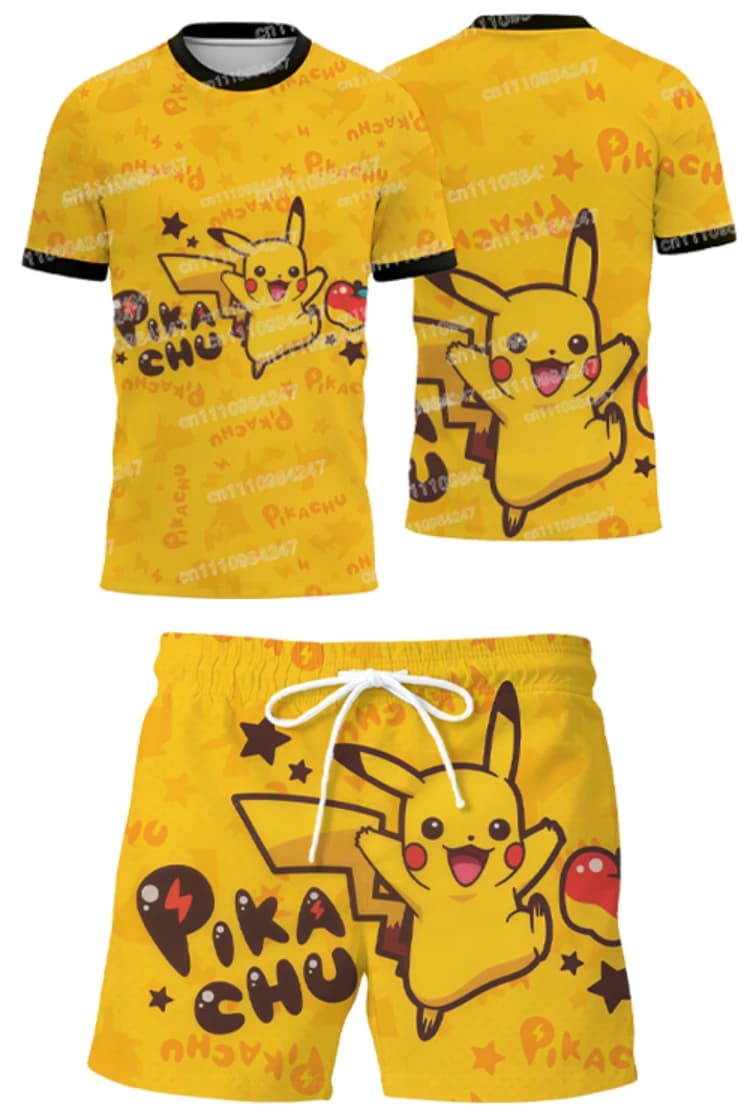 Completo Sportivo 2026 Nuovo Pokemon Pikachu Stampa 3D T-shirt e Pantaloncini Set Estivo Casual Due Pezzi Uomo Donna Cartone Animato Streetwear Tuta