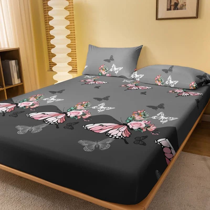 1 lenzuolo satinato con motivo a farfalla rosa, copriletto stampato per camera da letto, biancheria da letto (escluse federe)