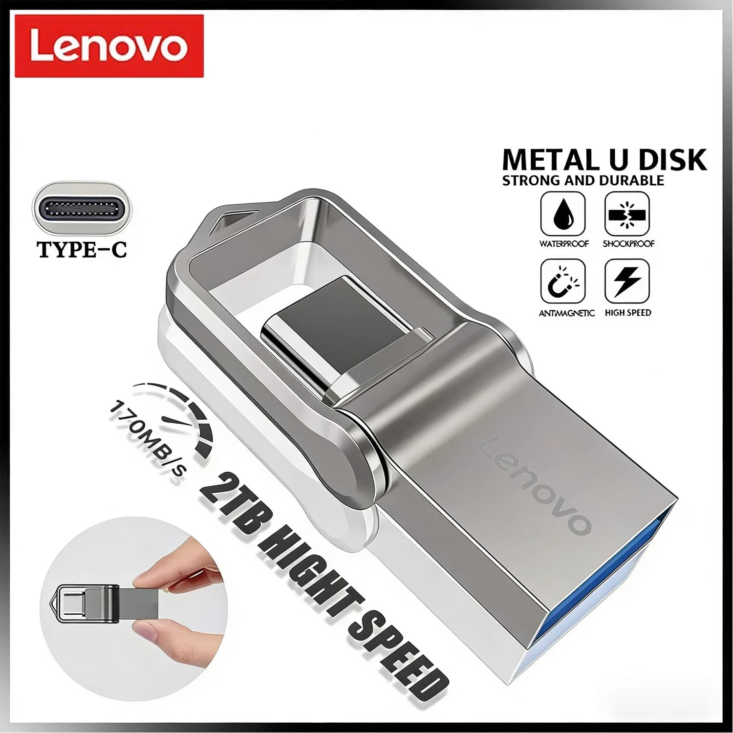 High Speed Lenovo USB 3.0 Drive, Metal Flash Drive Type-C, Pen Drive Portable Mini 1TB Waterproof
