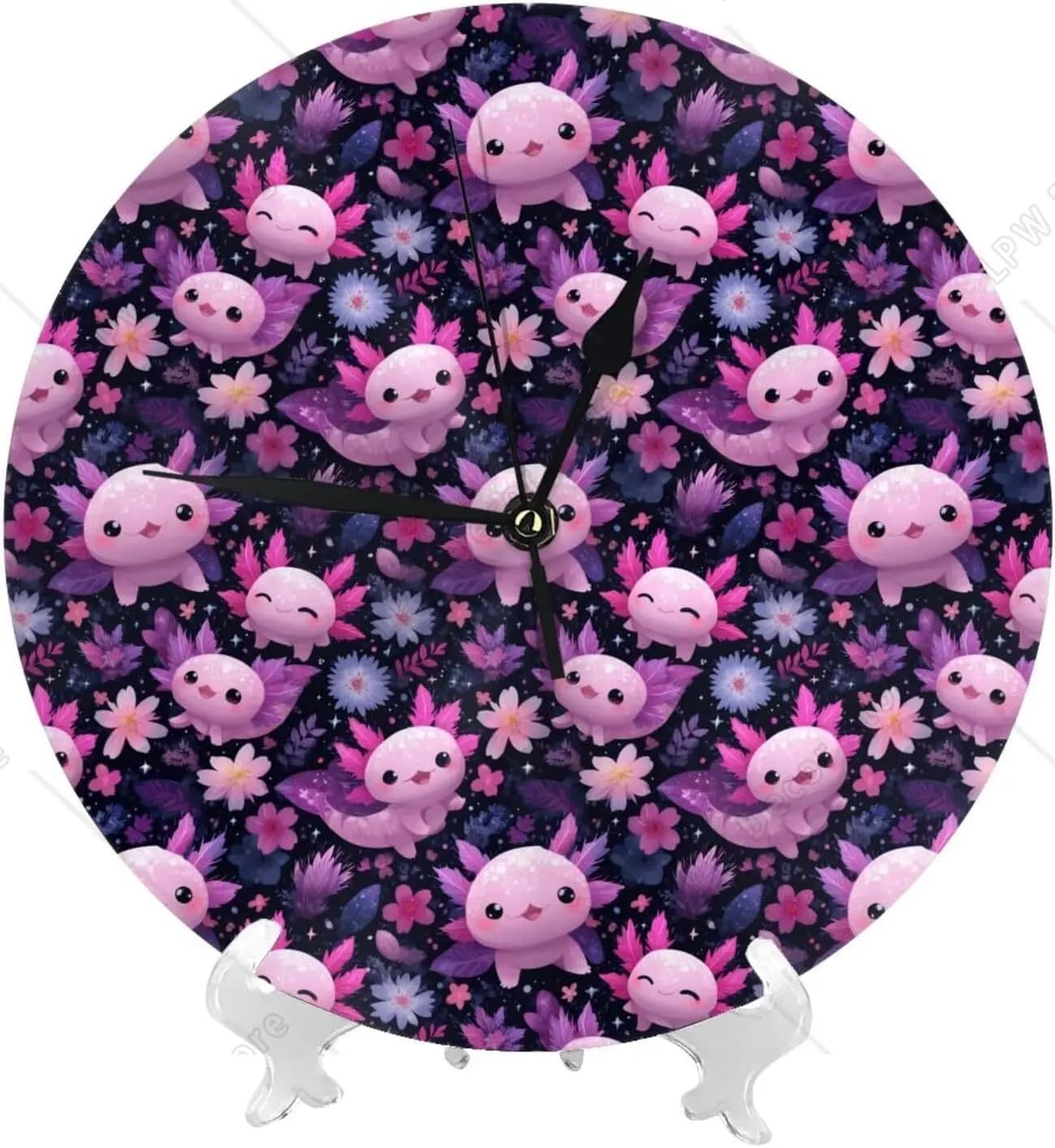 Orologi da parete da 10 pollici, orologi da parete piccoli e silenziosi con stampa moderna di axolotl rosa per soggiorno, cucina, ufficio, bagno