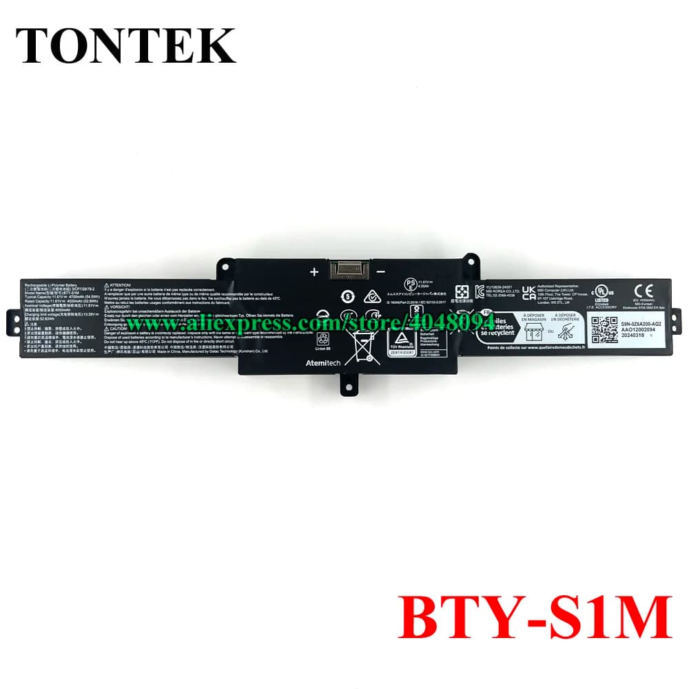 BTY-S1M Battery For MSI Claw 7 AI+ A1M A1M-025HK A1M-050US A1M-051US Gaming Handheld Tablet PC 11.61V 4700mAh 54.5Wh