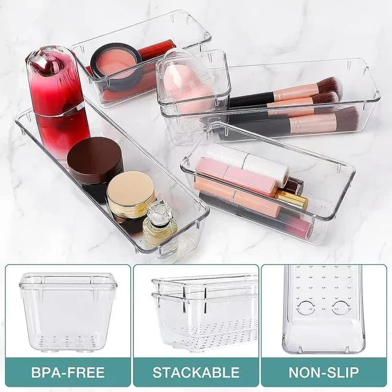 Mobiletto Combinato da Scrivania Multi-Cassetto con Divisori, Organizer per Cosmetici per Toeletta e Organizzazione Domestica