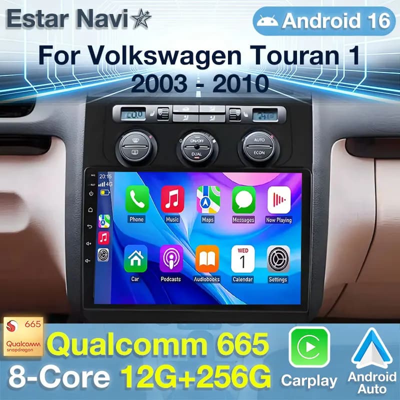 Autoradio Android 16 per Volkswagen Touran 1 2003-2010, Navigatore GPS Multimediale, Carplay Wireless, Stereo con Schermo 2K e Bluetooth