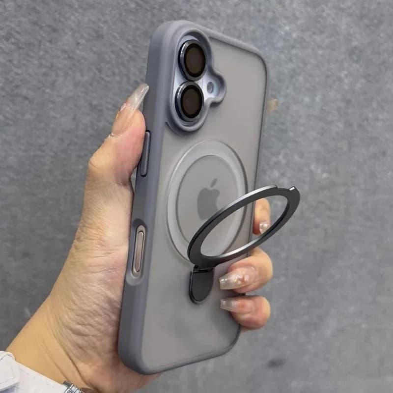 Matte Ring Holder Glass Lens Phone Case For iPhone 16 15 14 13 17 18 Pro Max For Magsafe Wireless Magnetic Cover