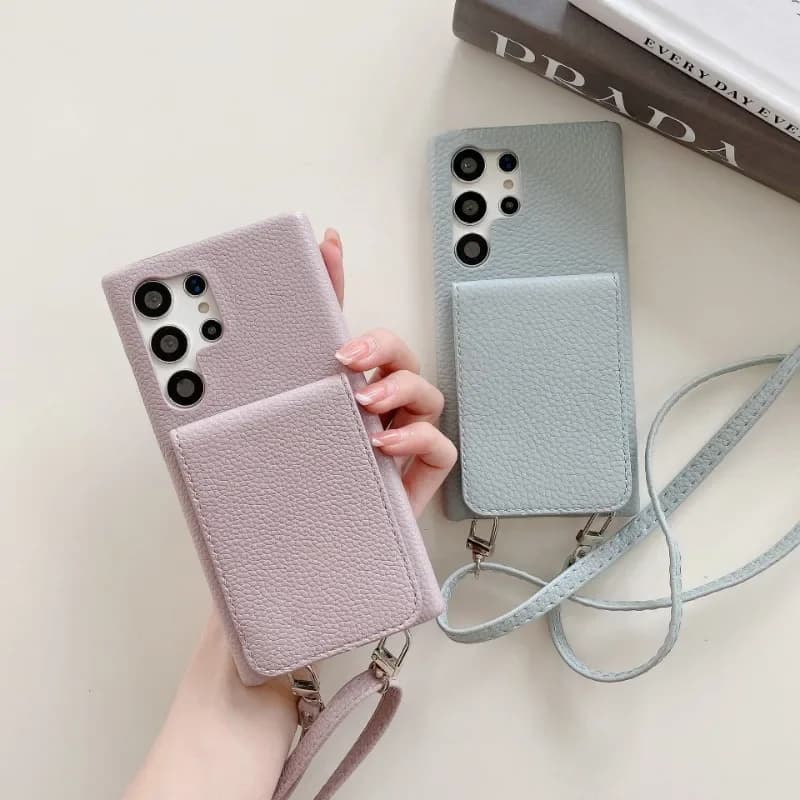 Leather Shoulder Phone Case for Samsung Galaxy S23 S21 FE S24 Ultra S22 Plus A54 A34 A14 A24 A35 A55 A15 M54 Wallet Case