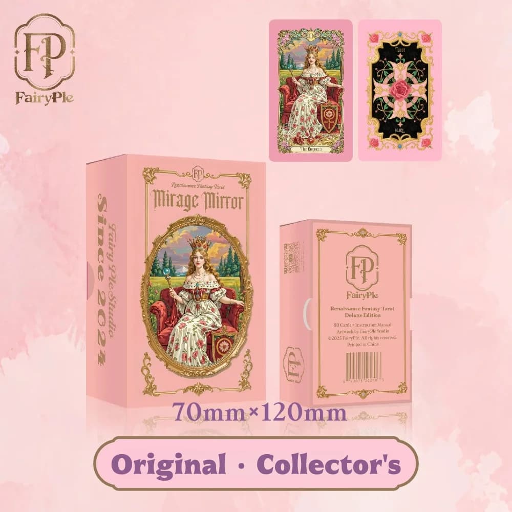 Mazzo di carte dei Tarocchi Renaissance Fantasy per principianti, kit completo, 80 carte, Rider Waite, con bordi rosa dorati, edizione classica da collezione.