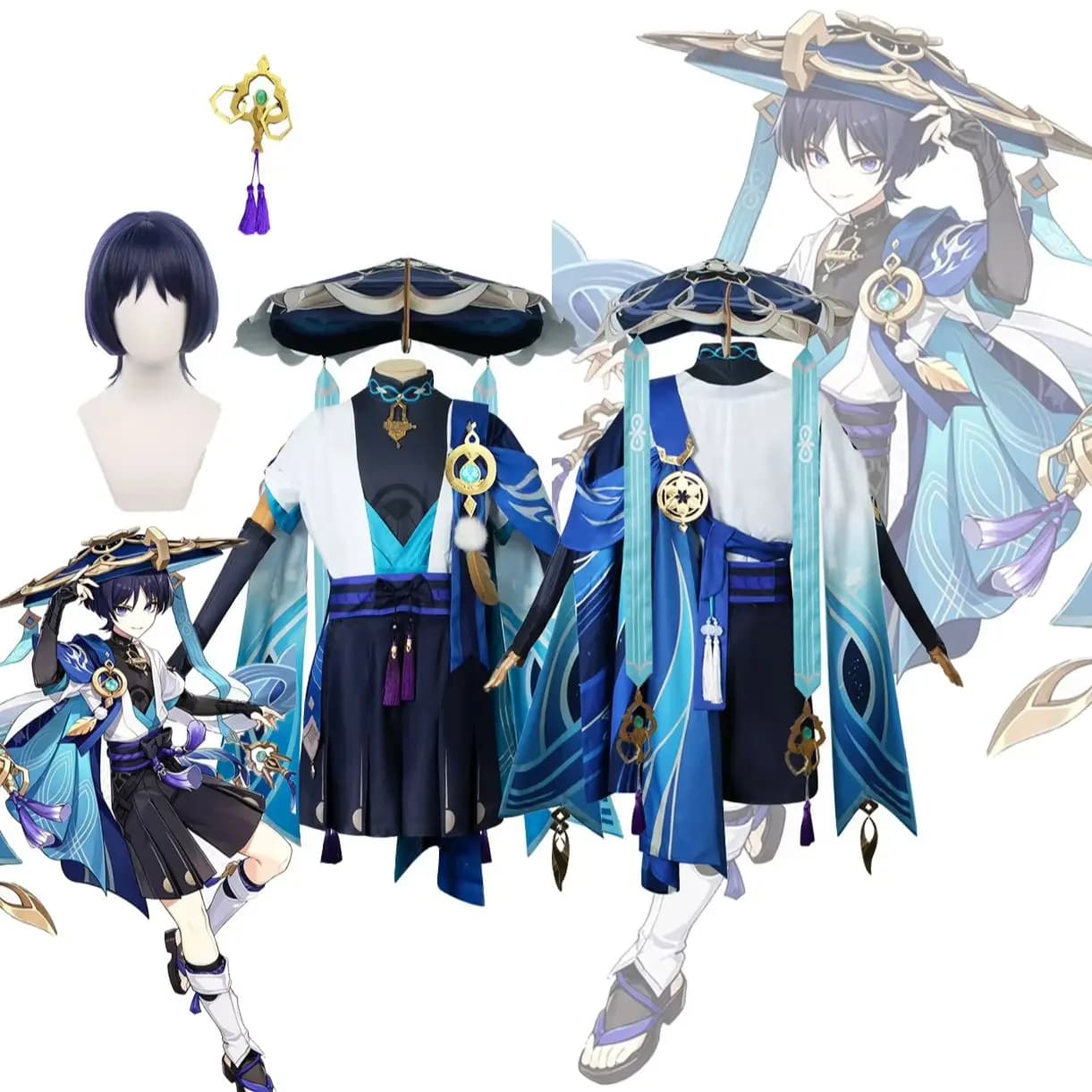 Wanderer Cosplay Costume Full Set with Hats Scaramouche Cosplay Costume Balladeer Cosplay Kimono Halloween