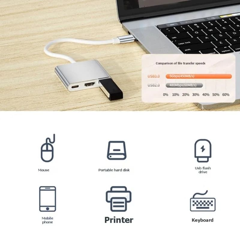 Hub USB-C A13E 4K - Dock di Ricarica PD Compatibile - Centro di Espansione Porte USB 3.0 Tipo C