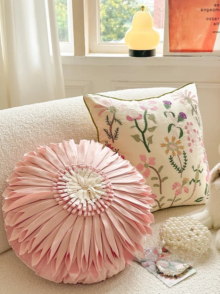 Embroidered Pillow Covers round Meditation Cushion Backrest Bedroom Soft Decoration Pillow Cases Cute Style Home Fabric