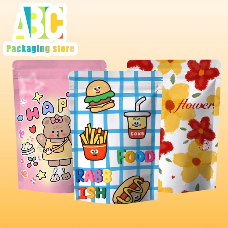 Borsa con cerniera in carta kraft bianca stampata personalizzata per regalo, zucchero, noci, cane, sacchetto per imballaggio alimentare per gatti