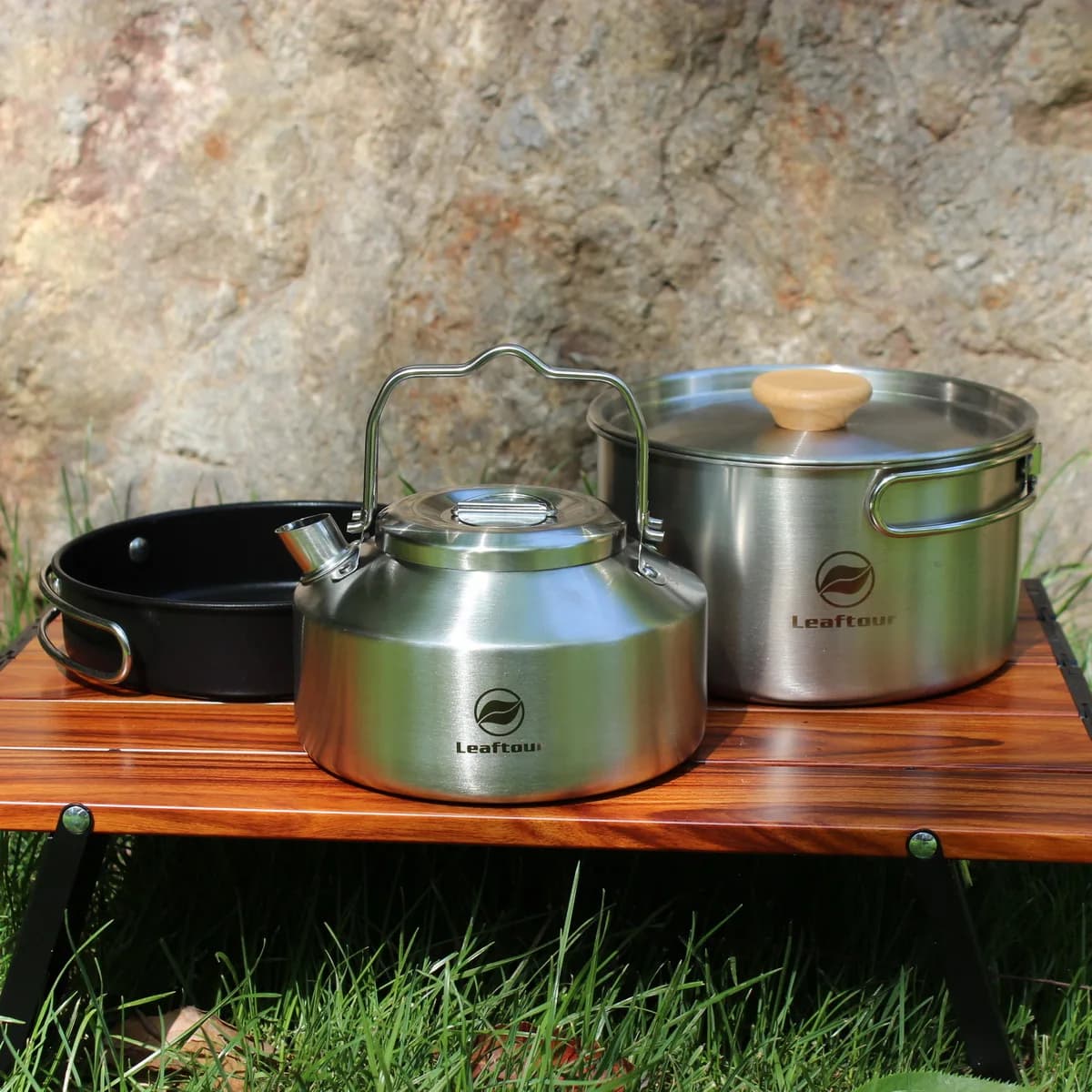 Set di pentole da campeggio in acciaio inossidabile Leaftour Pentola per bollitore - Elementi essenziali per la cucina all'aperto per 2-3 persone
