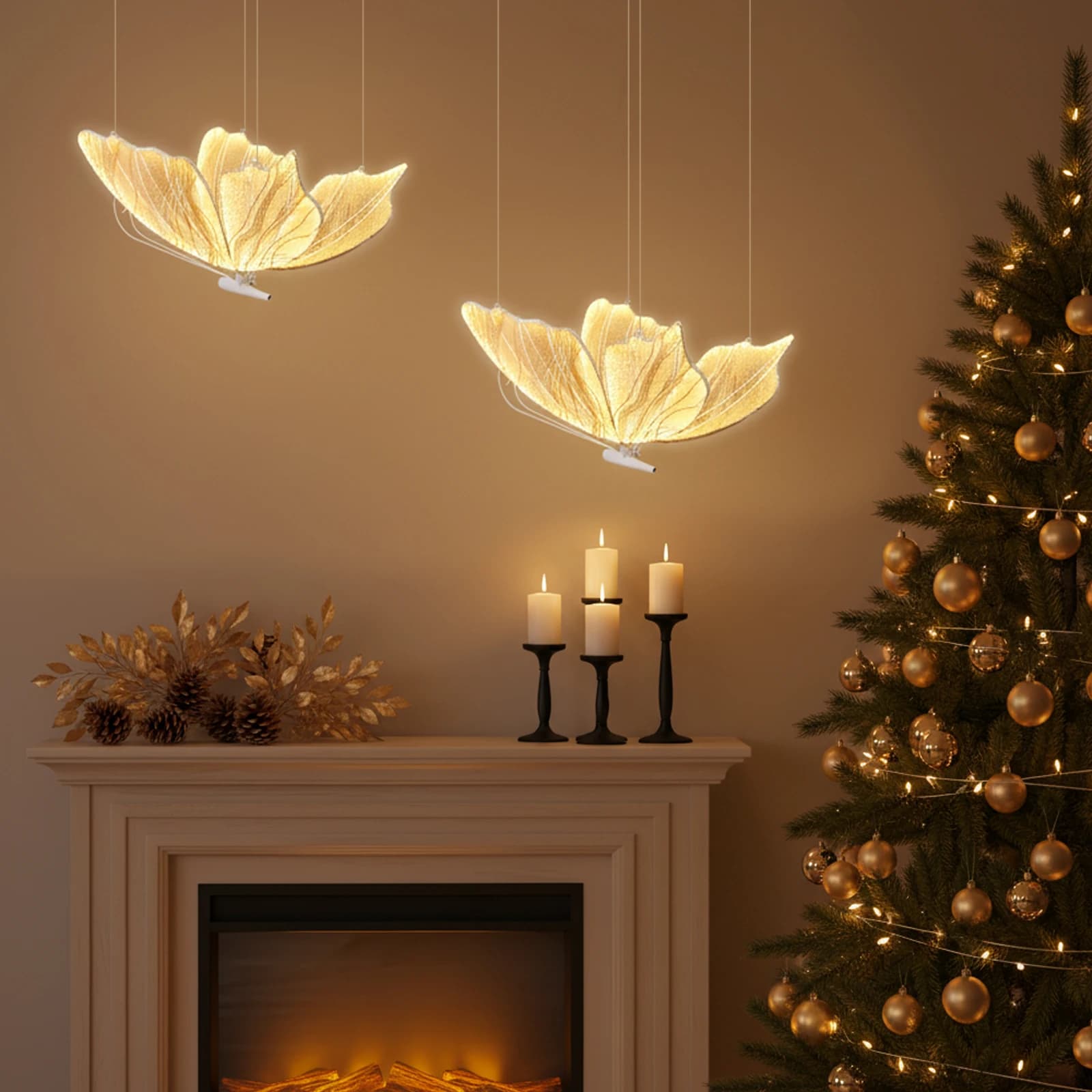 Gold&White Butterfly Wedding Lights(Iron+Plastic+Gauze) - Gilding Process&Rust/Abrasion-Resistant, 48W Warm LED Strip