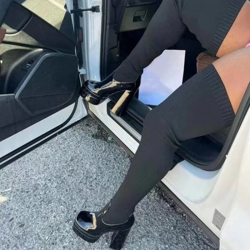Stivali da donna con plateau sopra il ginocchio, alla moda, con tacco spesso, taglie forti, sexy, da festa, lunghi, slip-on, elasticizzati, a calza