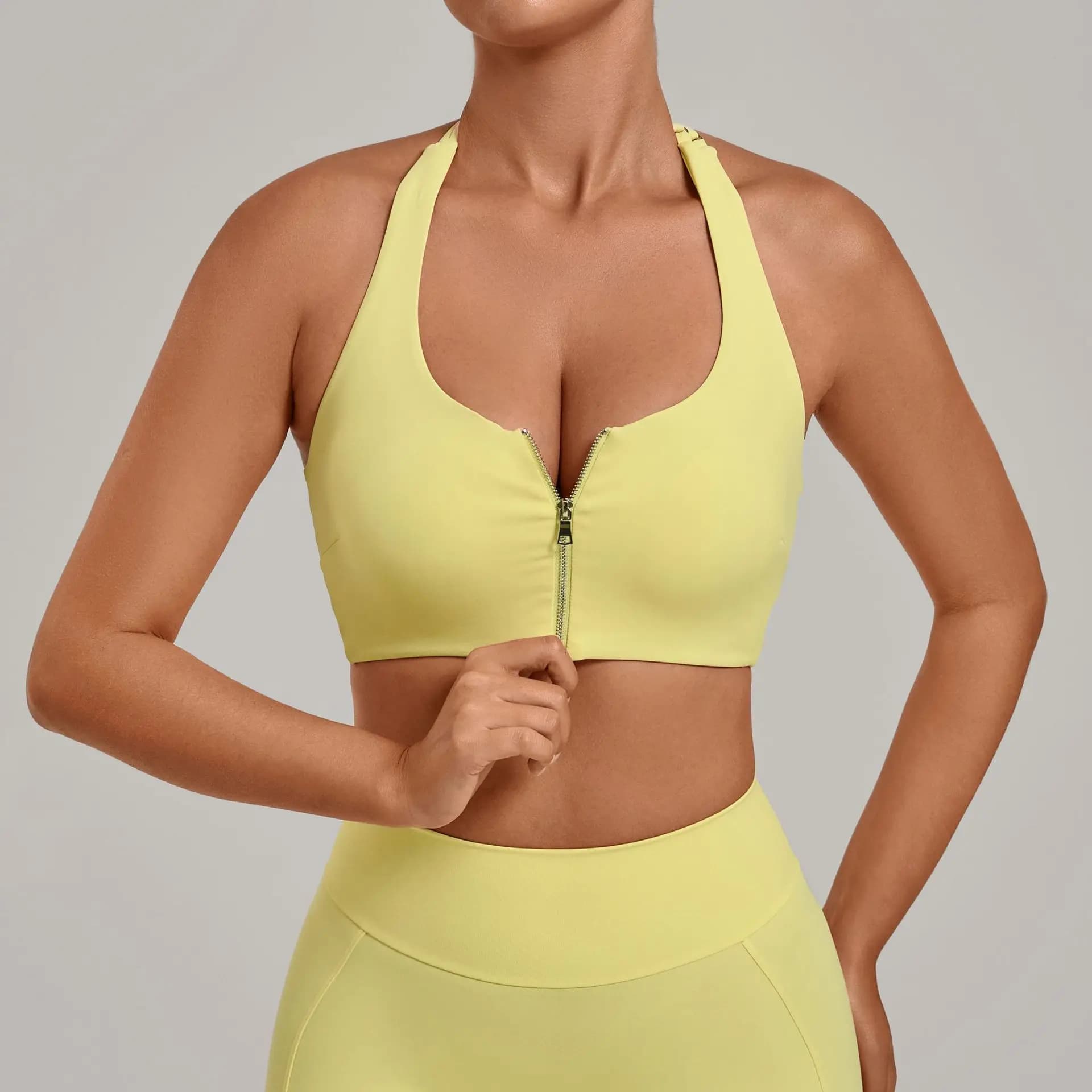 Reggiseno sportivo Ningyu Zipper Naked con laccio al collo, intimo attillato a torsione, reggiseno da yoga sexy da donna per corsa e fitness, anti-shock
