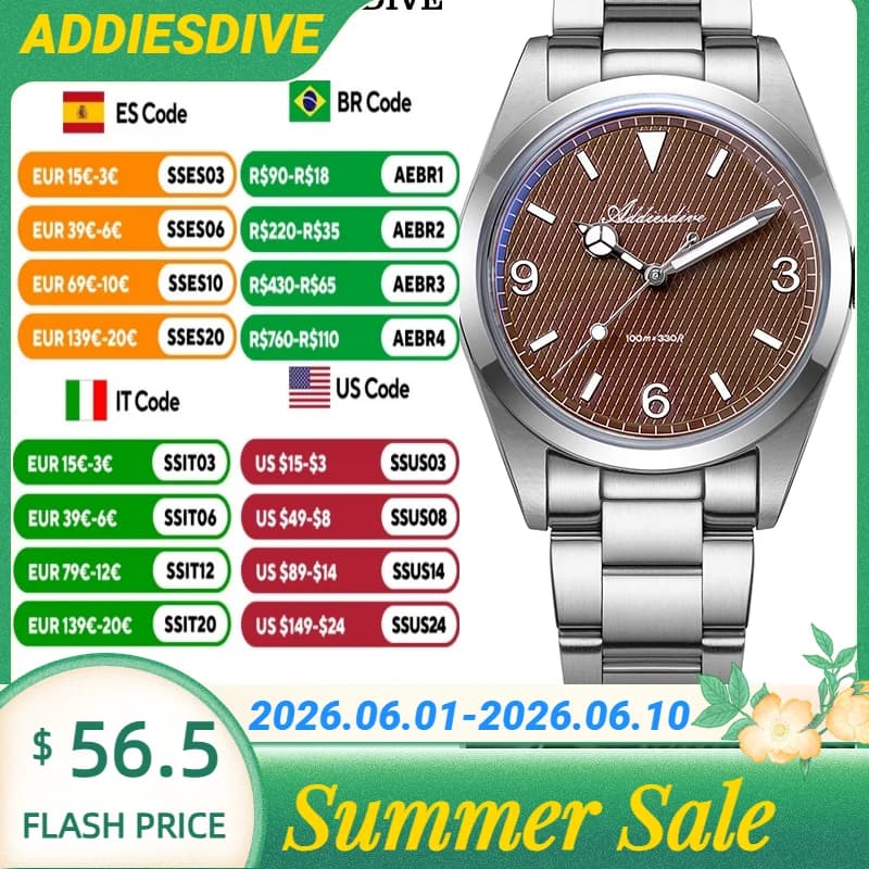 ADDIESDIVE C3/BGW9 Orologio da coppia super luminoso impermeabile 100M, in acciaio inossidabile con vetro a bolle, al quarzo