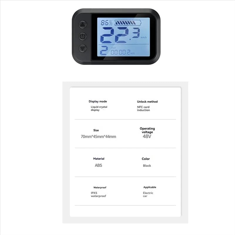 B72A 48V E-02N LCD Display Meter LCD Display for Electric Bike with Plug SM Intelligent LCD Meter for Electric Scooter