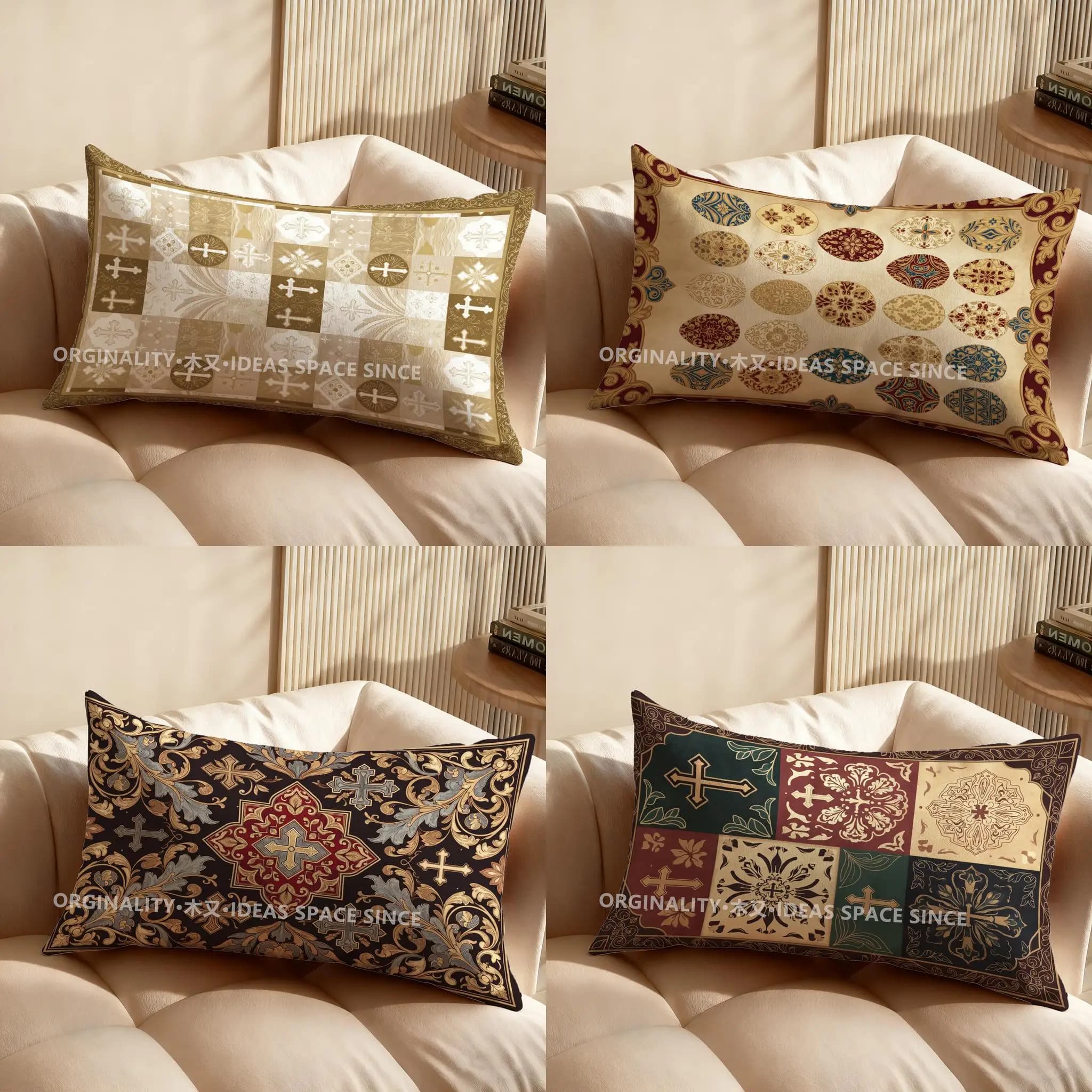 Vintage cushion cover with cross pattern, suitable for sofa, bedroom, car, rectangular cushion for back