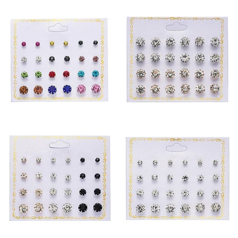 12pairs Crystal Simulated Pearl Earrings Sets For Women Colorful Round Ear Stud Earrings Wedding Jewelry Box Earrings