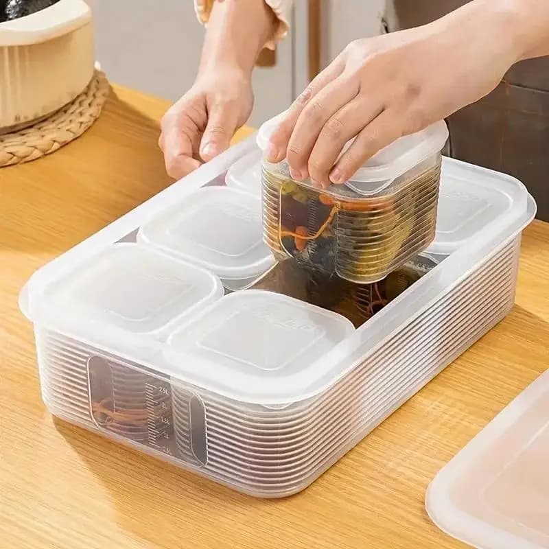 1pc Food Storage Container 6 Grids Vegetable Fruit Fresh-keeping Box With Lid For Refrigerator Kitchen Spice Seasoning Storage J