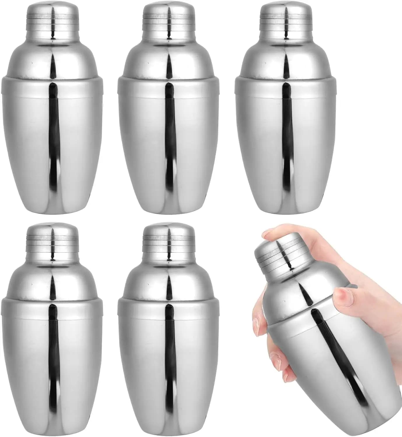 Set di 6 mini shaker per cocktail, in acciaio inossidabile con colino, per la preparazione di cocktail in bar e la miscelazione di bevande a casa (8 OZ)