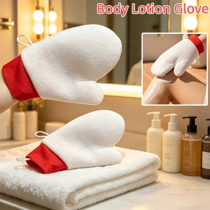 Double-Sided Tanning Mitt Glove Quick Dry Flocking Body Lotion Applicator Prevent Sticky Hands, Makeup Foundation Glove