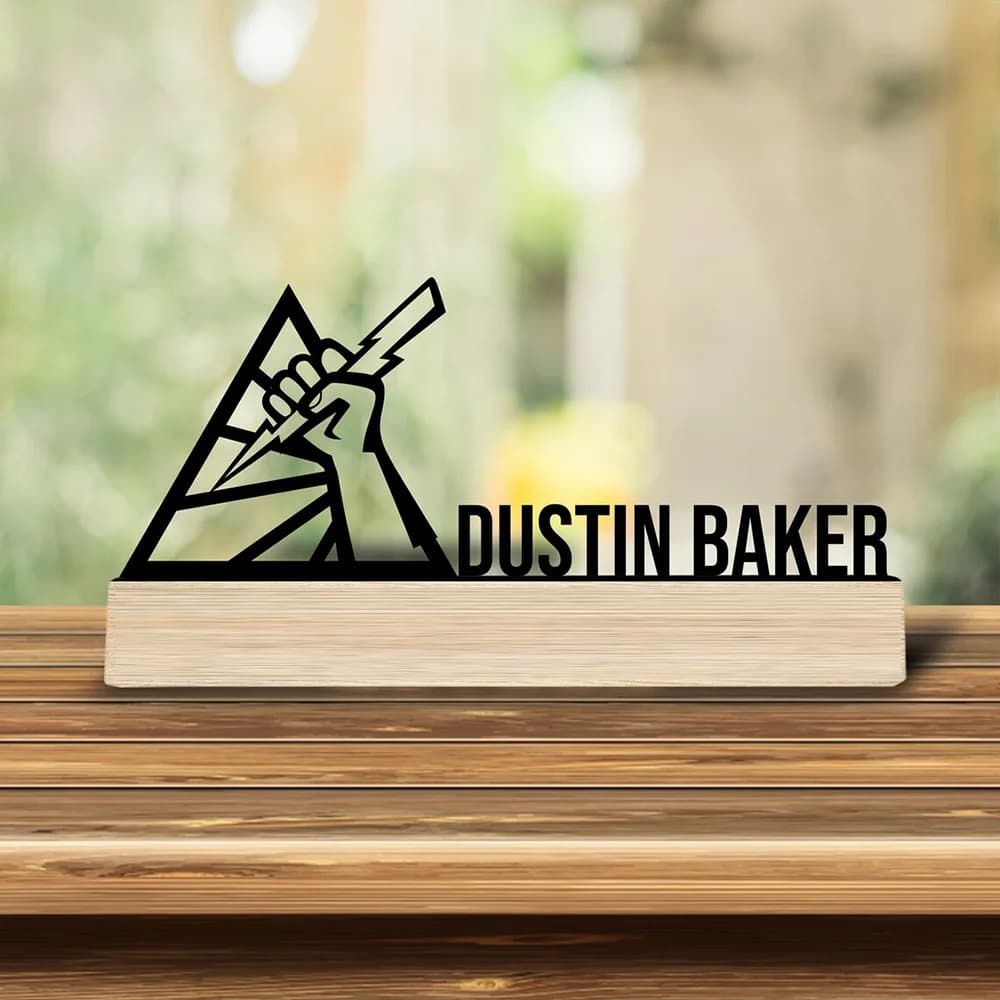 1pc Metal Desktop Decoration Customizable Content Equipped with A Wooden Base Desktop Decoration That Does Not Require Assembly