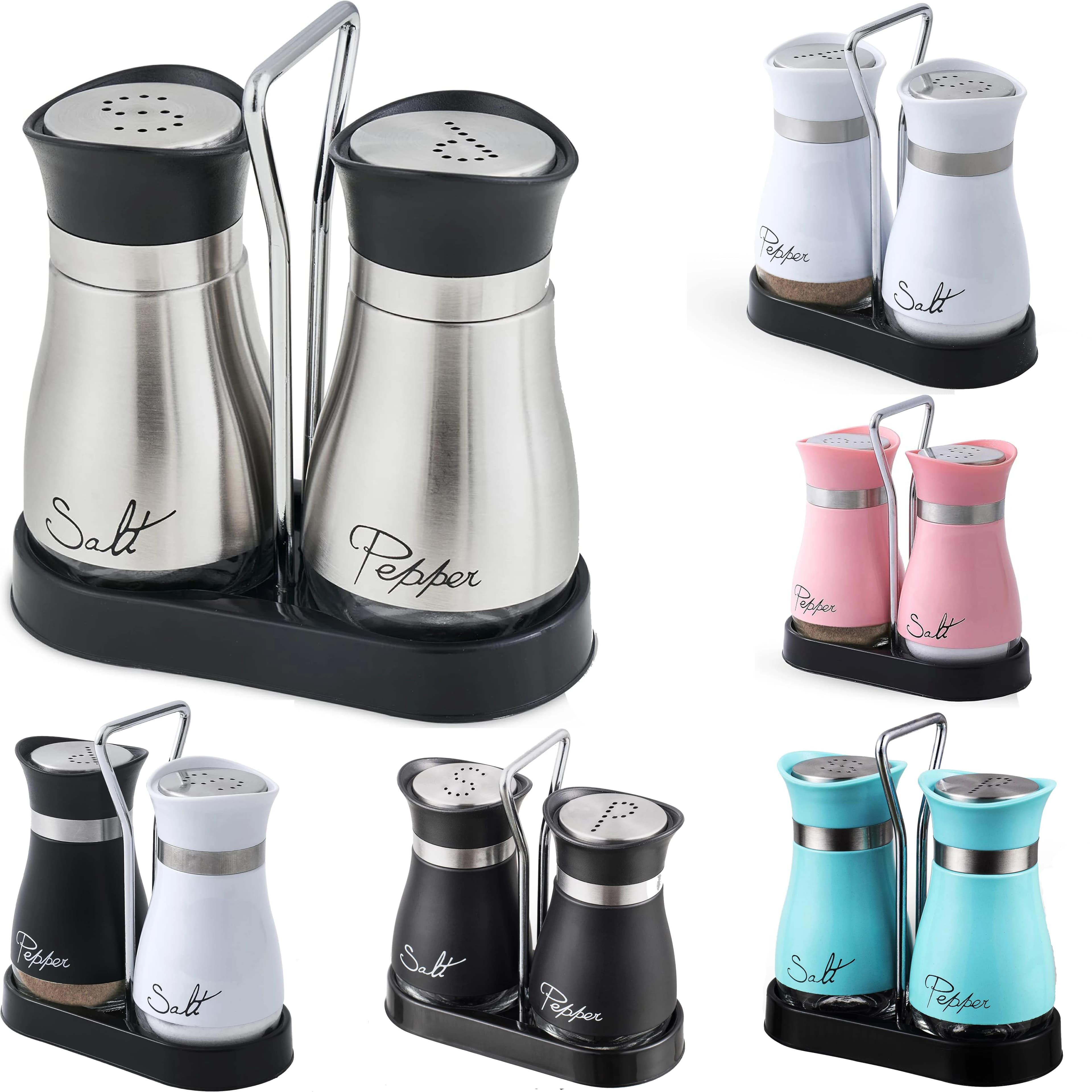 2Pcs Stainless Steel Salt And Pepper Shakers Set with Glass Bottles for Table RV Camping BBQ