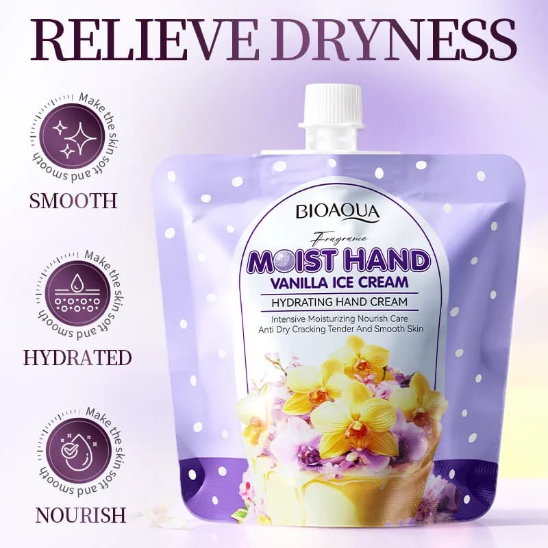 Pack of 5 30 g hand creams - Vanilla/Donut/Cocco, moisturizing and improving skin structure, repairs dryness and thin lines in winter