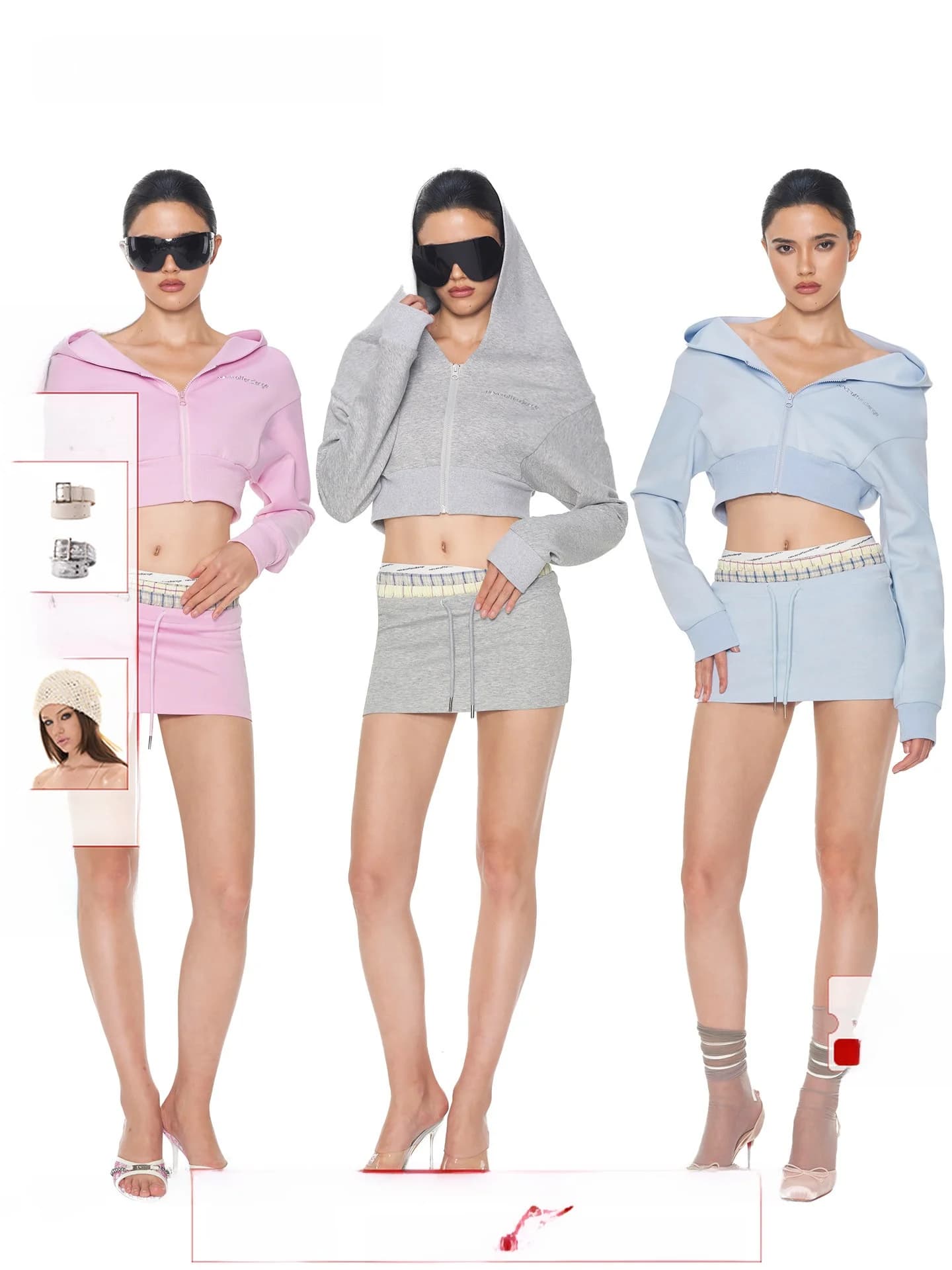 Nola Patchwork Plaid Triple Waist Short Zipper Hoodie Pants Skirt Set Women's Casual Fashion Spring Cotton Elastic Band
