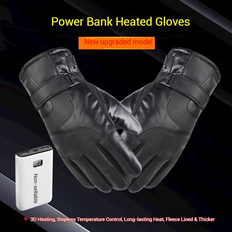 Guanti invernali in pelle PU riscaldati elettrici Guanti da sci touch screen con riscaldamento caldo per moto antivento alimentati tramite USB per donna uomo
