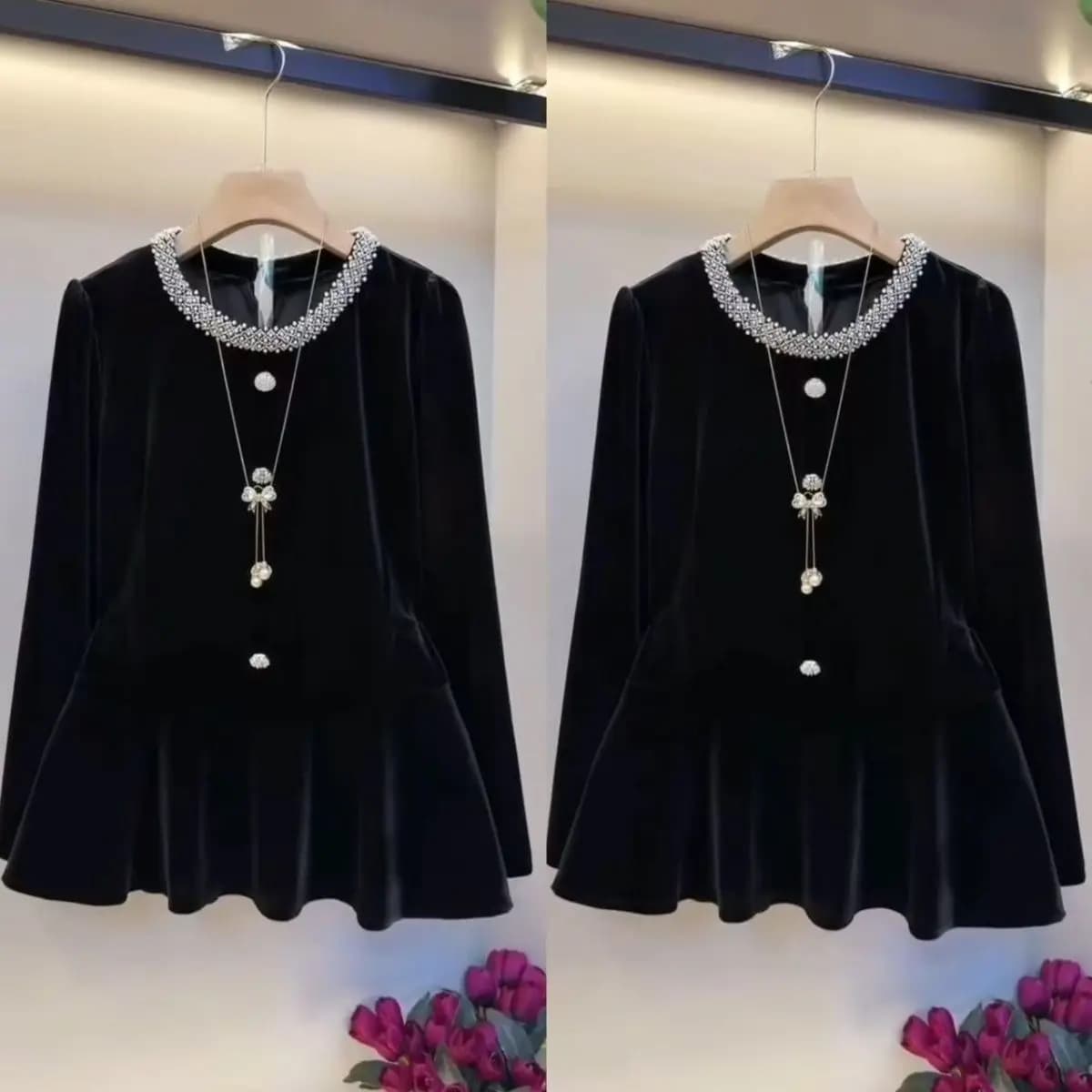 plus Size Velvet Slimming Spring Autumn Chinese Style Women's Shirt Concealing Meat Fashionable Elegant Thinming Blouse