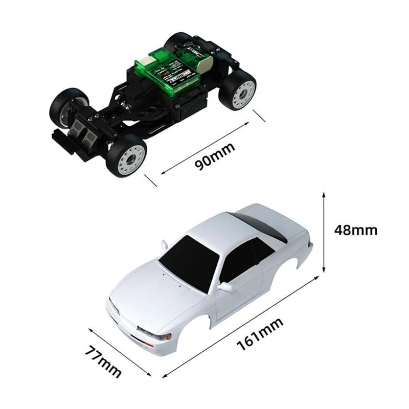 Auto RC 1/28 da Corsa e Drift RWD 2.4Ghz con Servo in Metallo, Giroscopio, Batteria, Motore 28000kv RTR BMHOBBY Mini BMRX FLD S13 Regalo Auto RC