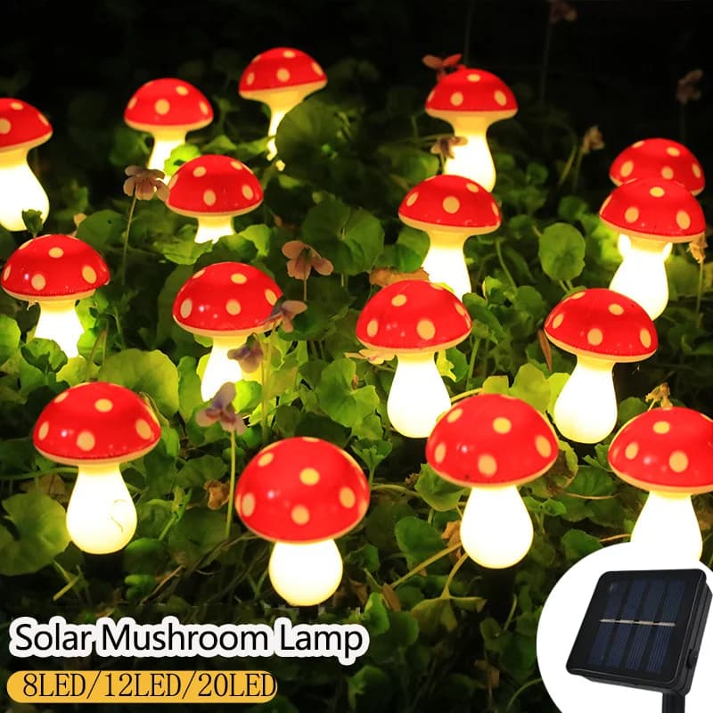 Luci Solari da Giardino 8/12/20 LED, Lampade a Forma di Fungo Rosso, Decorazioni per Matrimoni, Feste, Cortili, Natale, Giardini Esterni