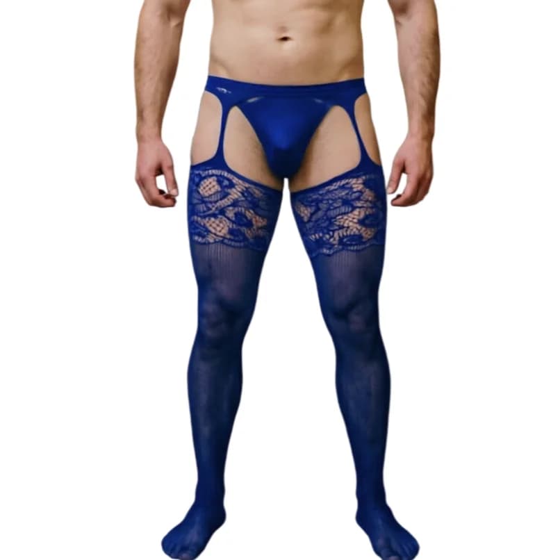 Collant a rete sexy da uomo con cavallo aperto, calze a rete, body in rete, intimo maschile, calze da club europee e americane, calze a rete da uomo