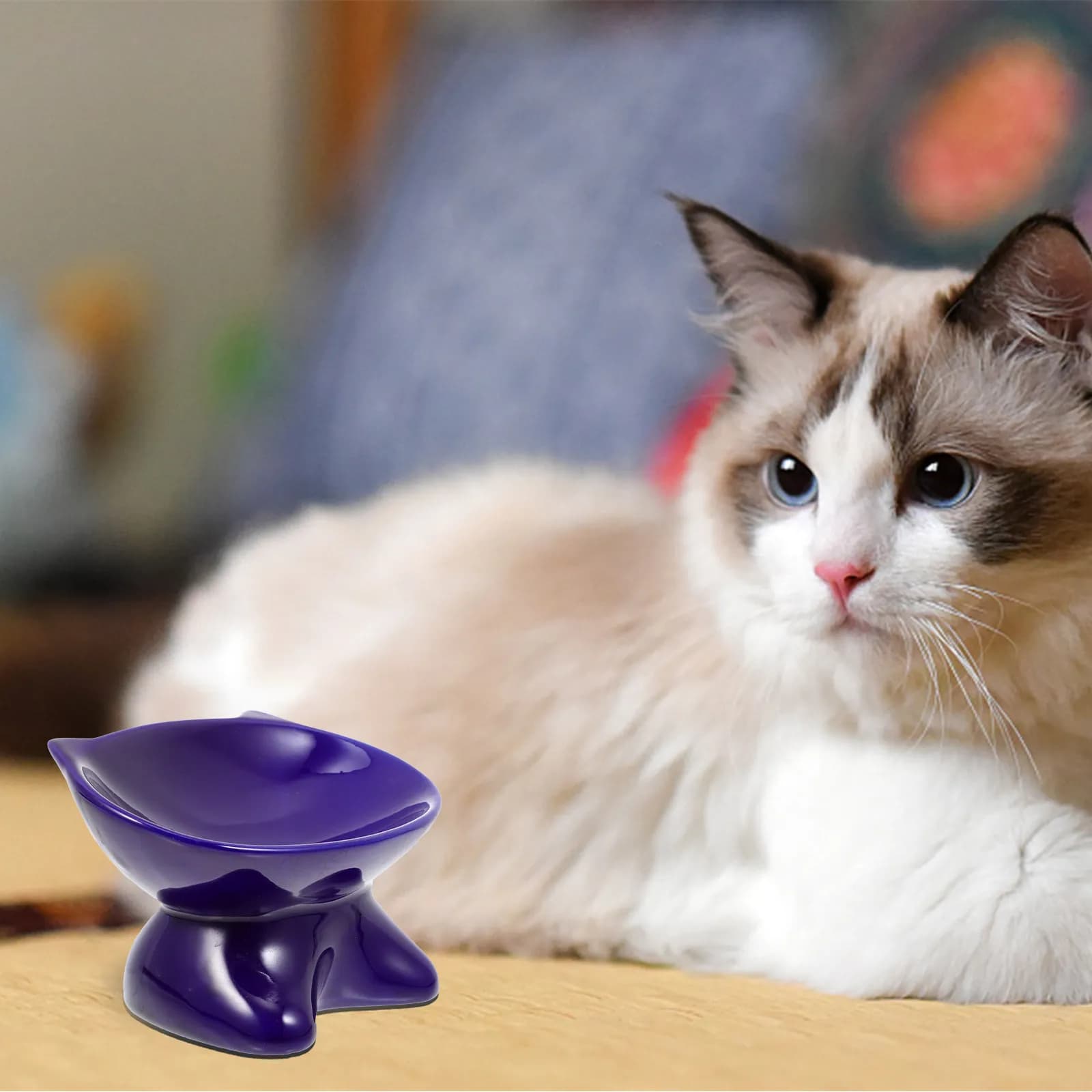 Ciotola in Ceramica a Forma di Gatto per Alimenti e Acqua, Design Inclinato Anti-Ribaltamento, Stabile e Antiscivolo, Facile da Pulire