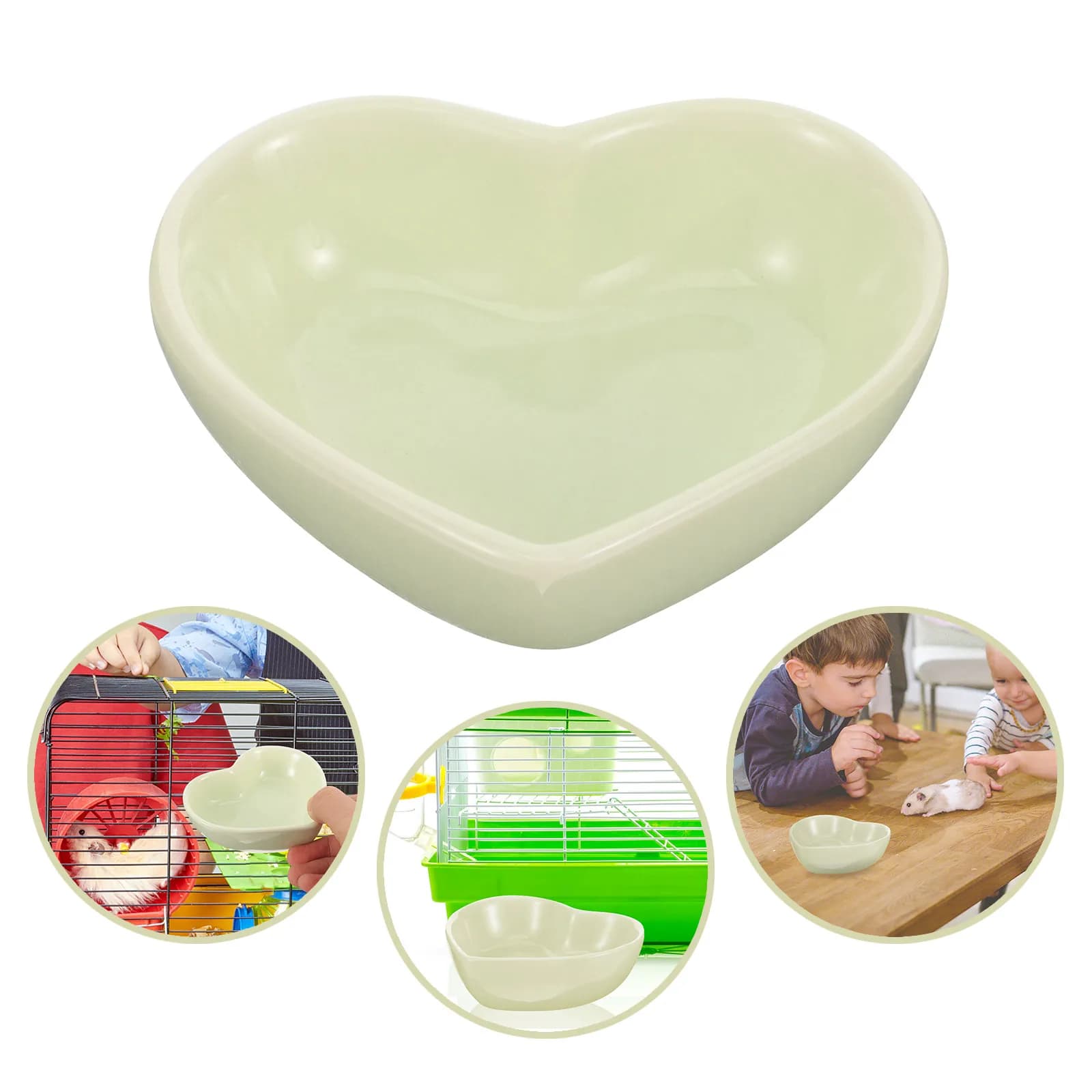Ceramic Hamster Bowl Heart Shape Pet Food Dish for Small Animals Rabbit Squirrel Guinea Pig Kitten Rat Chinchilla Feeding
