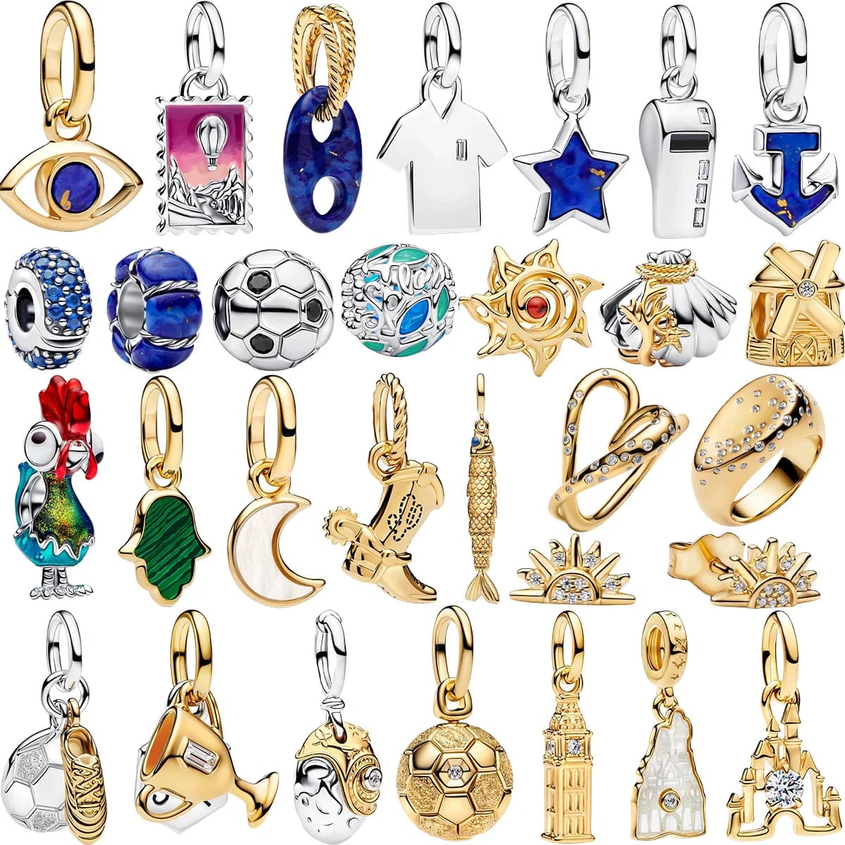 Ciondoli Originali in Argento Sterling 925, Perle a Forma di Pallone da Calcio e Conchiglia, Orecchini, Anelli, Ciondoli, Bracciali, Collane, Gioielli Fai-da-Te da Donna, Regalo