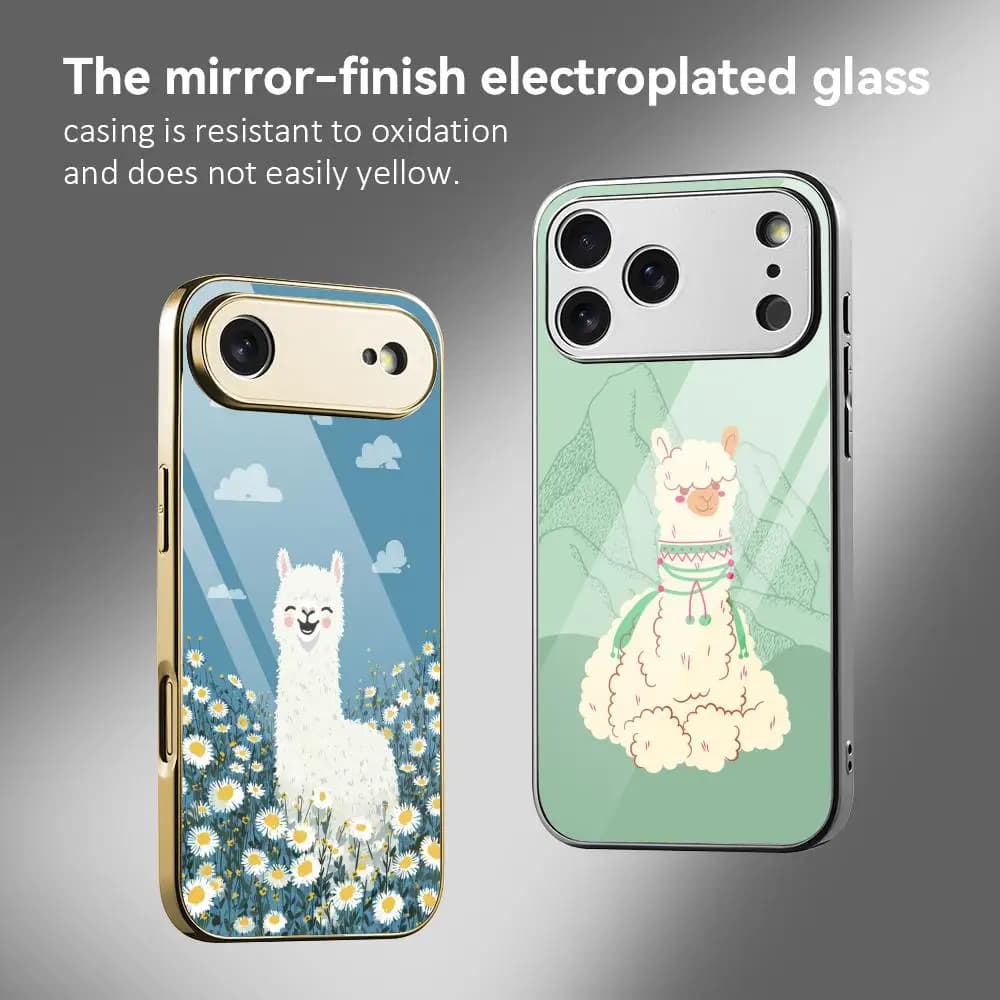 Nice phone case with alpaca for iPhone 17 16 15 14 13 12 Pro Max Plus, shockproof with galvanized metal bumper