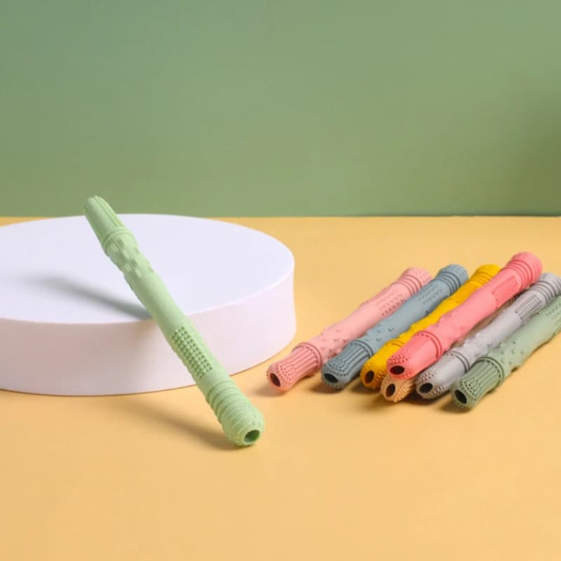 Straw Teether Children's Toy Soft Silicone Hollow Molar Stick Newborn Teething Tube Molar Toy Gift