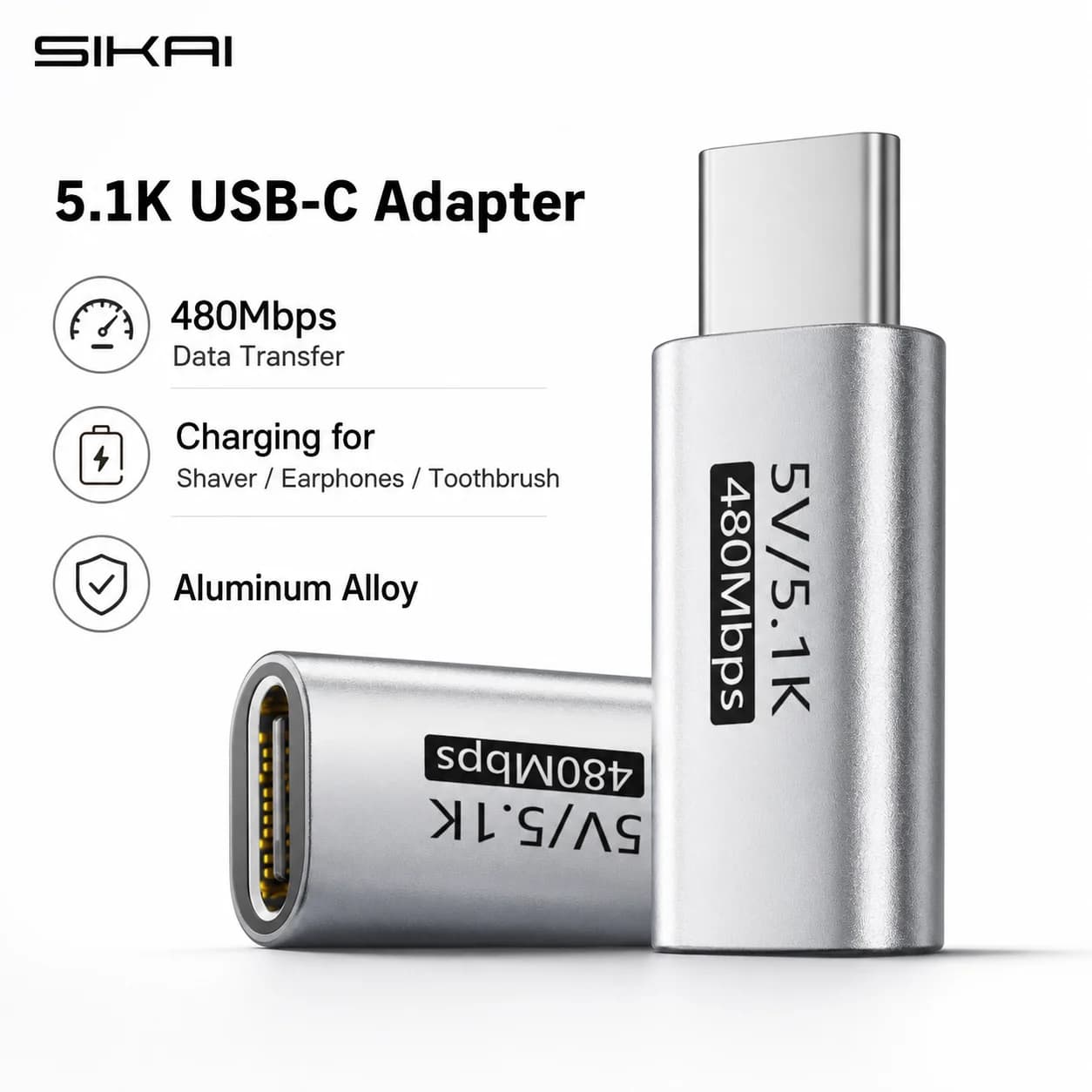 5.1K Resistor USB C Male to Female Adapter 5V Type C Charging Converter for Shaver Trimmer Headphone Fan Electric Screwdriver