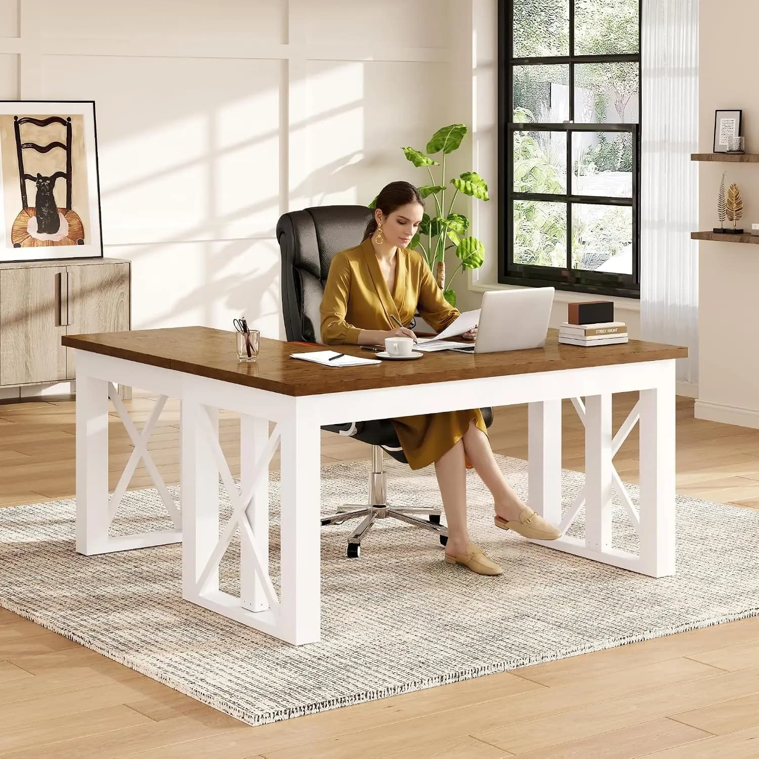 L Shaped Standing Desk with Drawer, 55x48 Inch Workstation for Home Office Multi-Monitor Setup, 1.18" Thick 242LBS, Customized