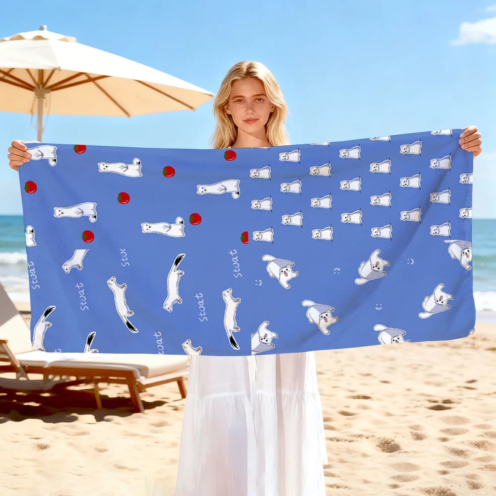 Kawaii White Mink Tomato Fun Beach Towel Asciugamani da bagno per il corpo, sauna, viaggi, spa, accessori per il bagno, spiaggia, campeggio, picnic