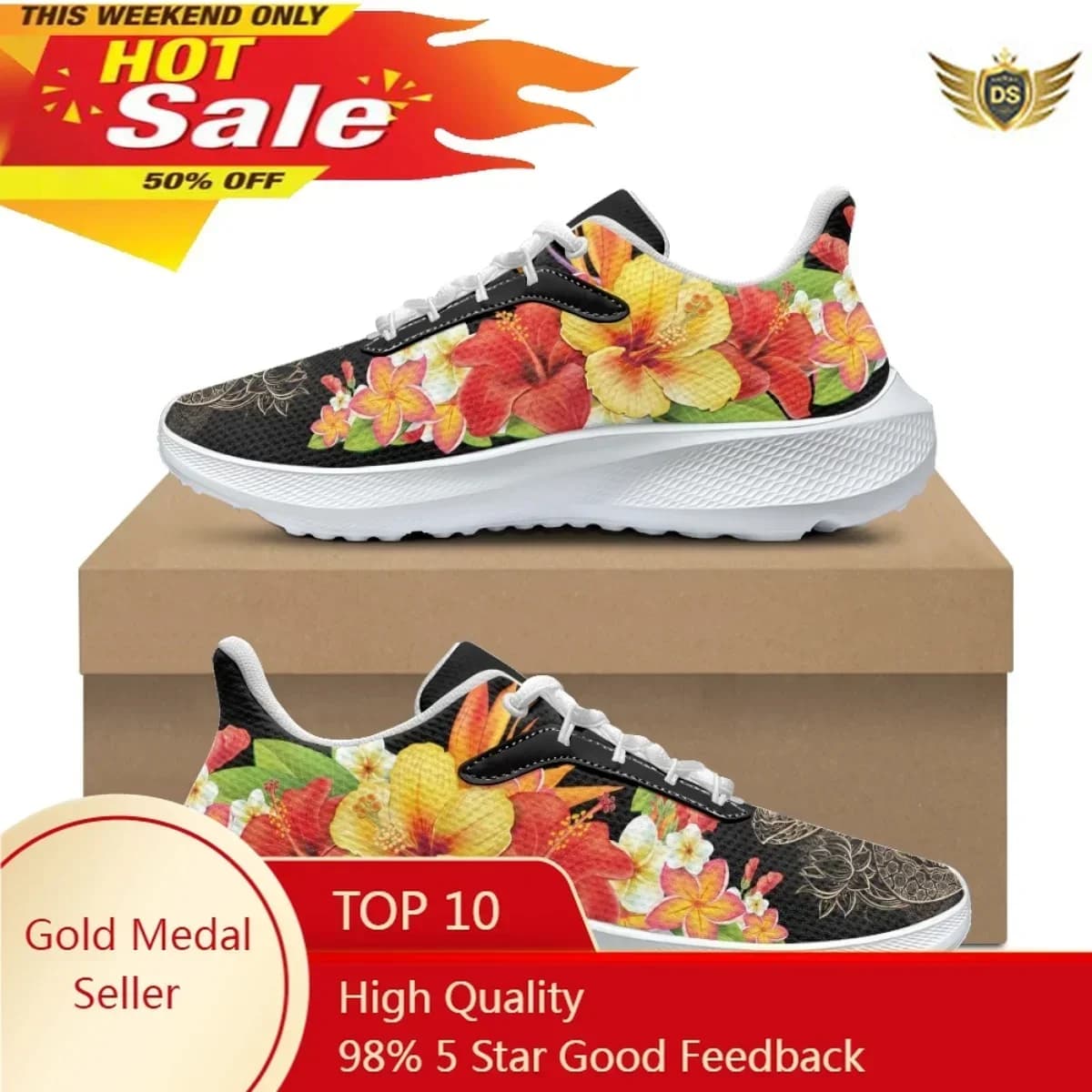 Scarpe da ginnastica con stampa floreale di ibisco polinesiano di arte della moda per le donne Estate Autunno Comode scarpe da corsa per sport all'aria aperta traspiranti