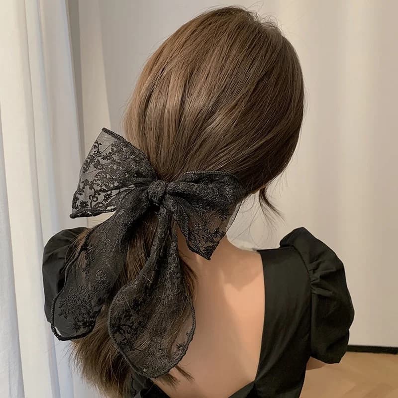 Moda tinta unita donna fermaglio per capelli in pizzo nero bianco fiocco mollette per capelli coda di cavallo accessori per capelli per le donne
