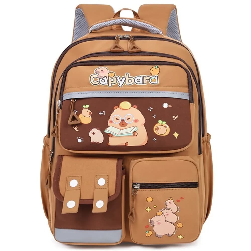 Zaino Capibara di Grande Capacità con Tracolla Regolabile, Borsa Scolastica Leggera in Nylon con Motivo Animale Carino e Tasche Multiple